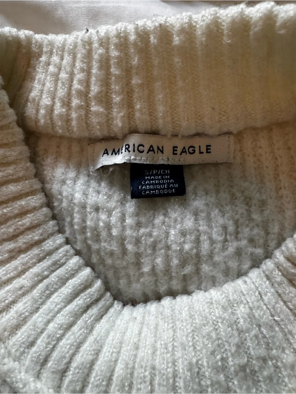 American Eagle Outfitters Cream Ribbed Crewneck Sweater